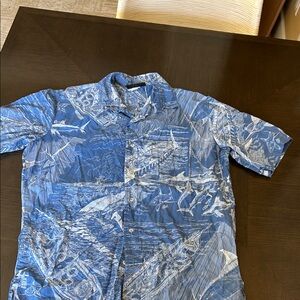 Guy Harvey Blue Short-Sleeve Printed Button-Up Shirt